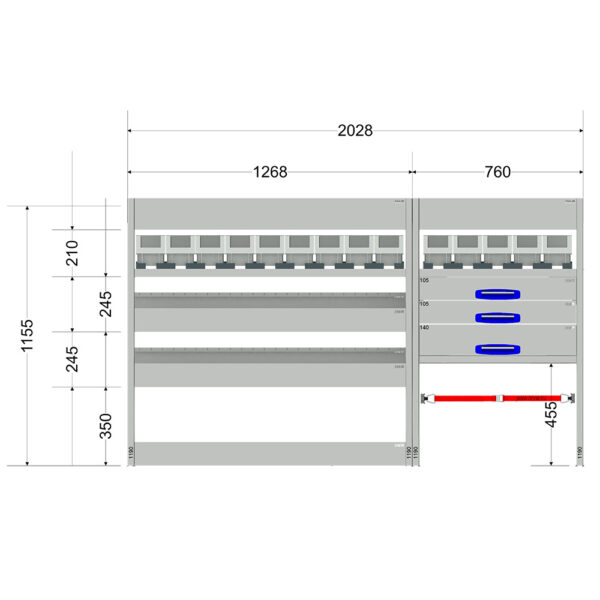 Basis inrichting "04" linkerzijde tbv Vito L2H1 kleur grijs/blauw - Afbeelding 2